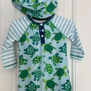 Mud Pie Blue and Green Turtle Rashguard Set
